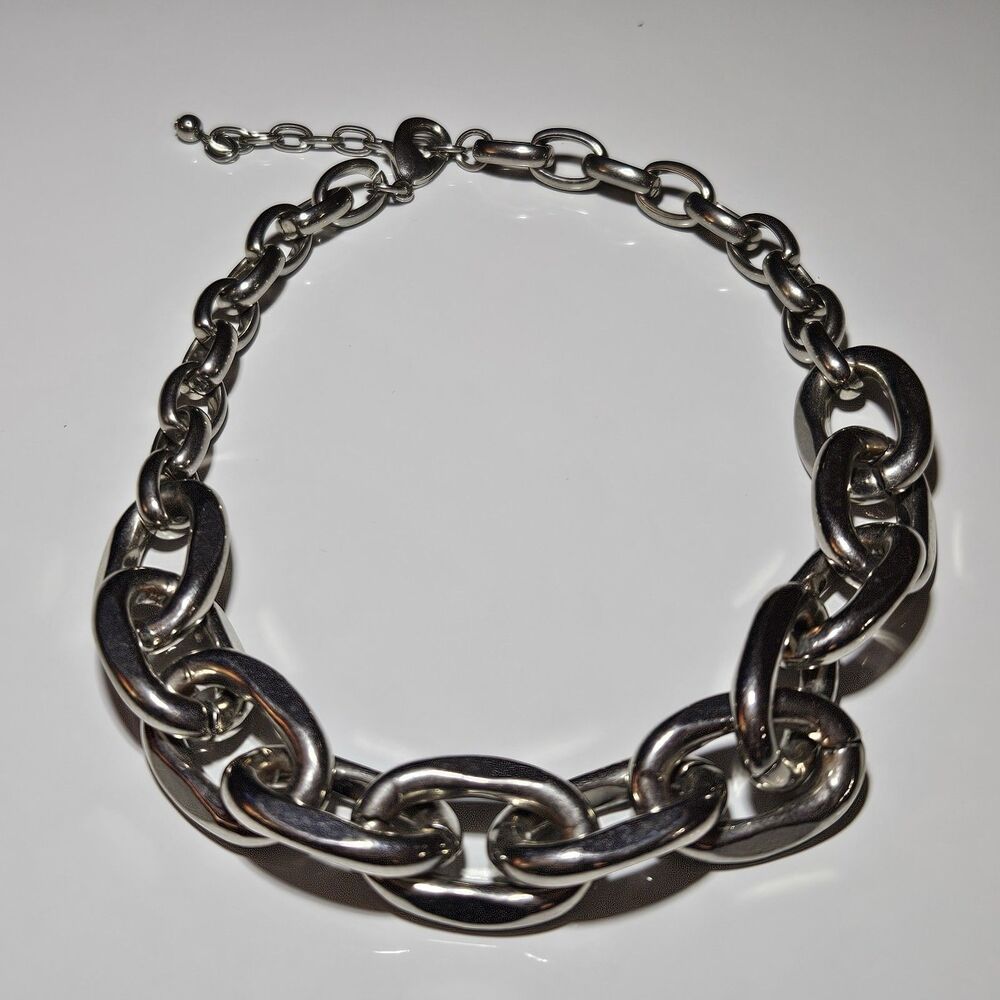 Silver Tone Chunky Cable Chain Necklace 16-18"